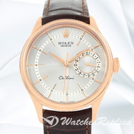 Rolex Cellini 39mm m50515 0008 Men's Leather Strap Rose Gold tone
