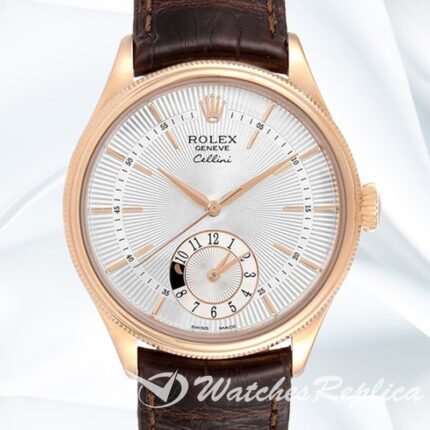 Rolex Cellini m50525 0008 Men's 39mm Rose Gold tone Leather Strap