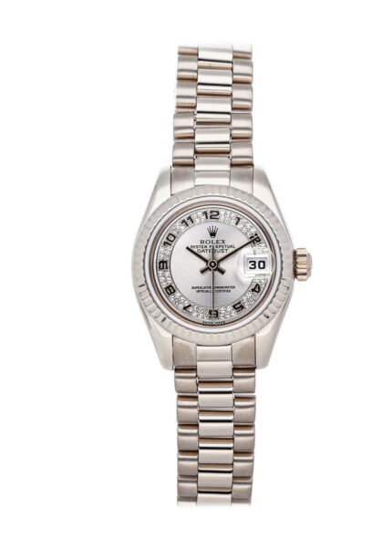 Rolex Datejust Automatic Watch Features 18k White Gold Case Rhodium Myriad Dial (179179) 26MM