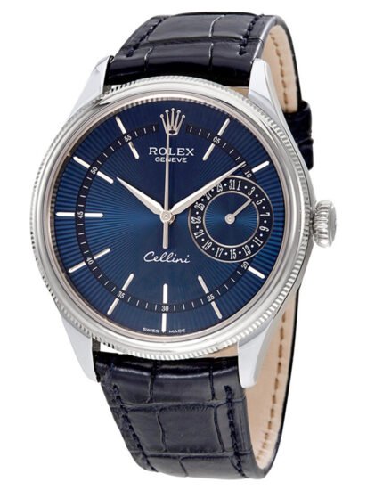 Rolex Cellini Blue Guilloche Dial Automatic Men's Leather Watch 39MM