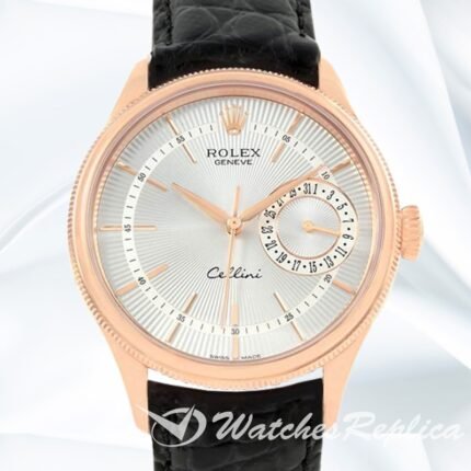 Rolex Cellini m50515 0009 39mm Men's Rose Gold tone Leather Strap