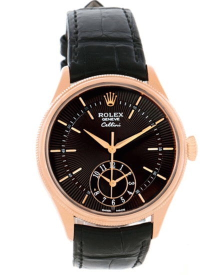 Rolex Cellini Dual Time Everose Gold Black Dial 50525 39mm
