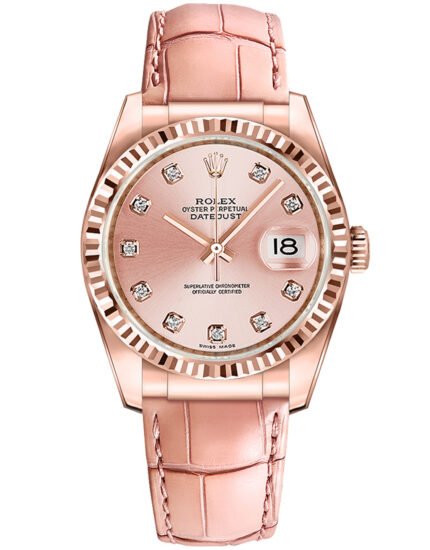 Rolex Datejust Pink Dial Set with Diamonds Fluted Bezel 116135 36MM